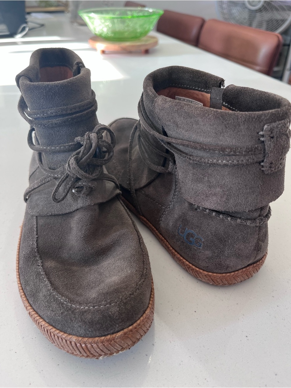 UGG Women’s Reid Suede Lace-Up Ankle Boots, Color Slate, size 9